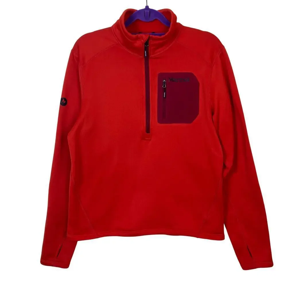 Marmot Mens Sz L Red Olden Polartec 1/2-Zip Fleece Sweatshirt Pullover Thumbhole